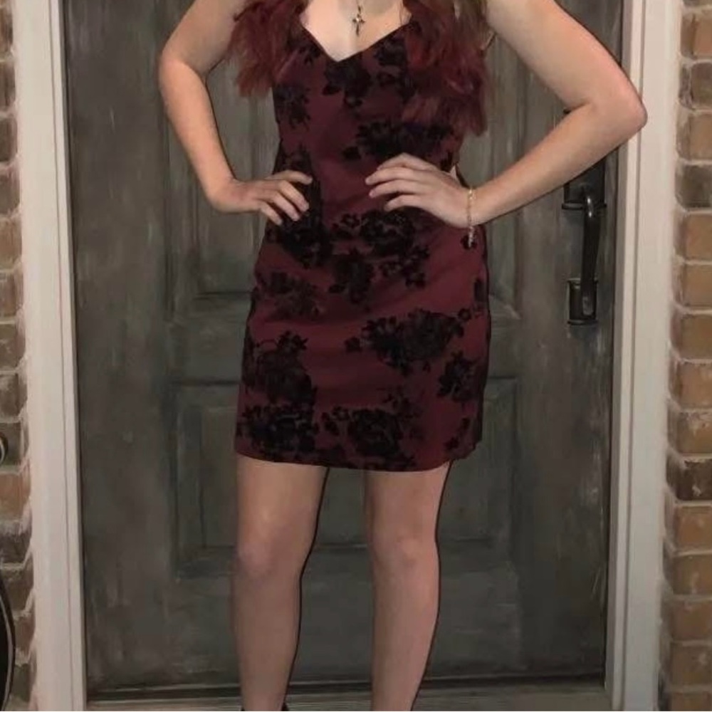 Windsor Burgundy and Black Floral Maxi Dress